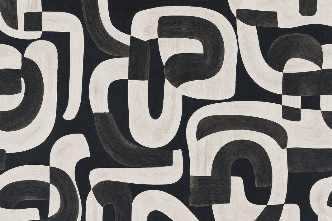 Black And Ivory Wallpaper Brushstroke Curved Lines Removable Wall Decor pattern artwork