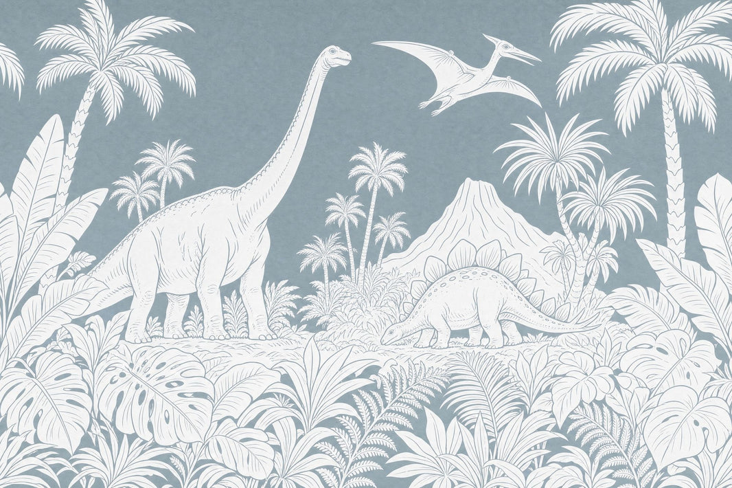 Dinosaurs Wallpaper Prehistoric Tropical Jungle Wall Mural pattern artwork