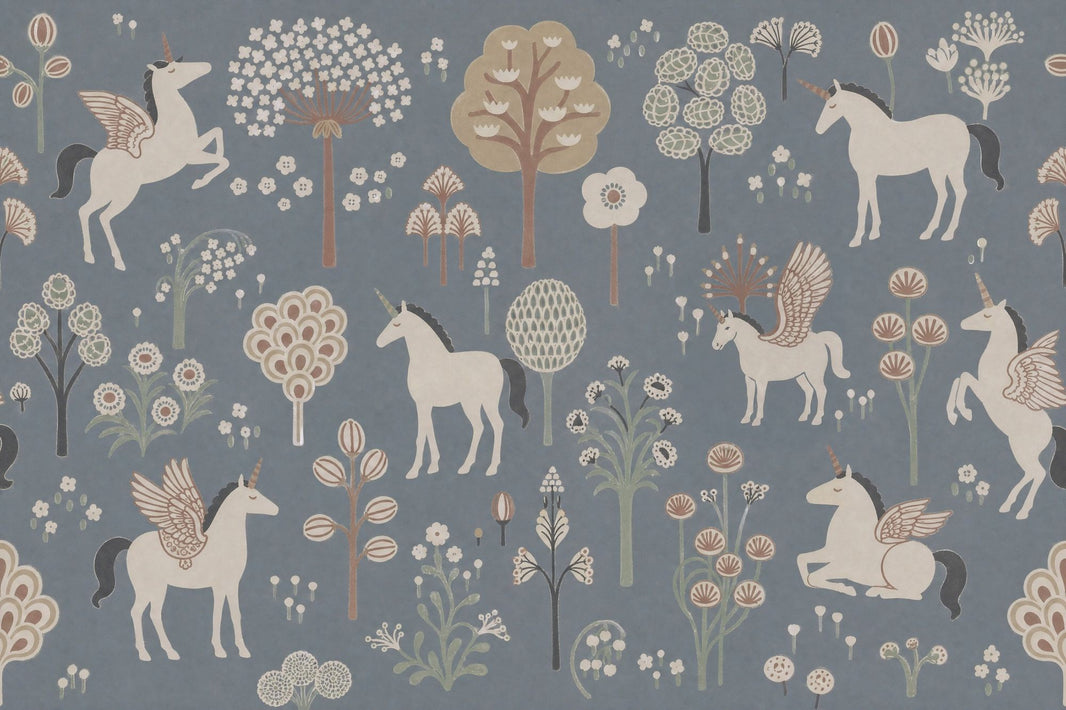 Winged Unicorn Wallpaper Floral Fantasy Garden Removable Wall Decor pattern artwork