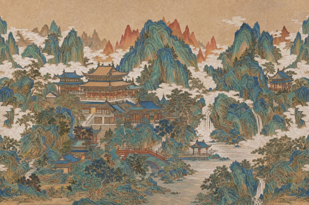 Muted Green Wallpaper Chinoiserie Removable Landscape Wall Decor pattern artwork