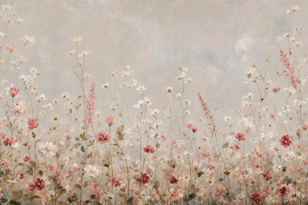 Muted Green Wallpaper Wildflowers Watercolor Wall Mural pattern artwork