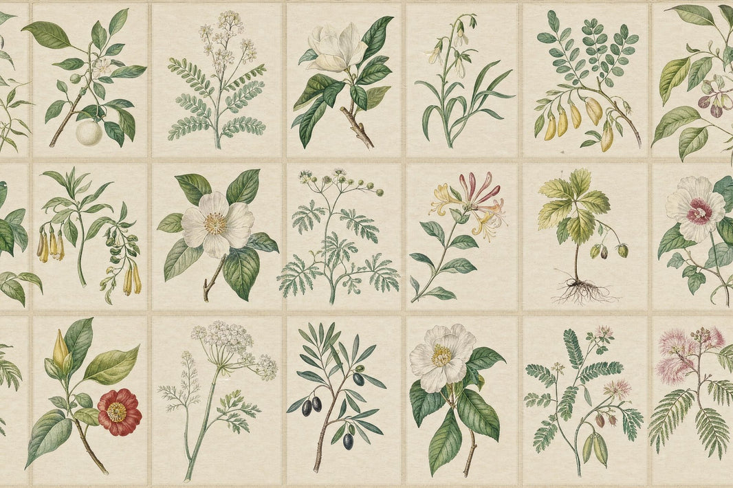 Herbarium Wallpaper Botanical Antique Parchment Removable Wall Decor pattern artwork