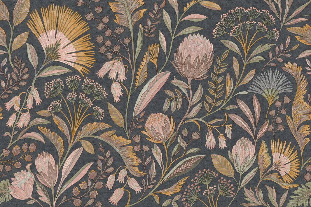 Dark Floral Wallpaper Moody Botanical Removable Vintage Flower Wall Decor pattern artwork