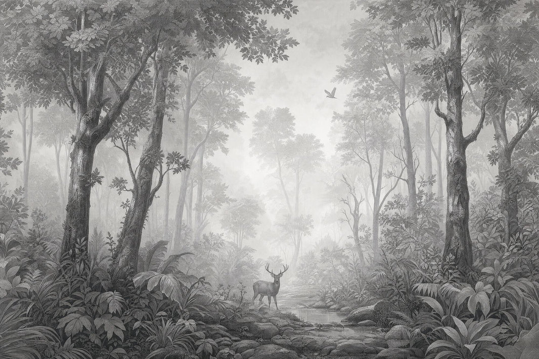 Gray Forest Wallpaper Misty Woodland Nature Mural Removable Wall Decor pattern artwork