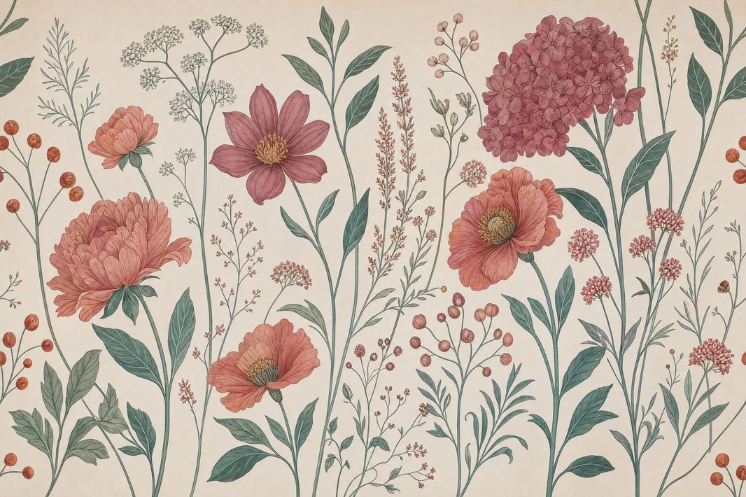Botanical Wallpaper Wildflowers Vintage Wall Mural pattern artwork