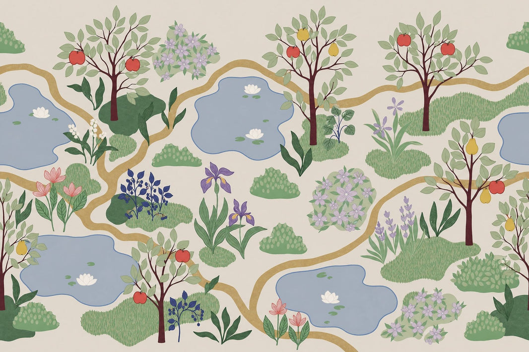 Garden Landscape Wallpaper Floral Fruit Trees Removable Wall Decor pattern artwork