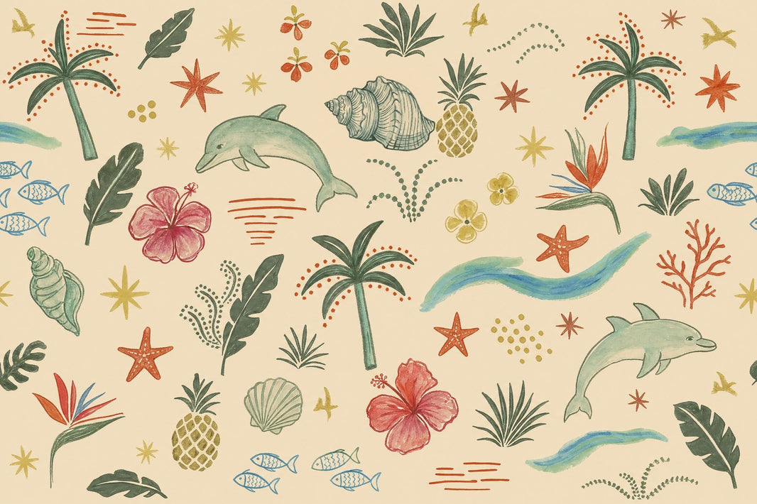 Tropical Wallpaper Coastal Watercolor Wall Mural pattern artwork
