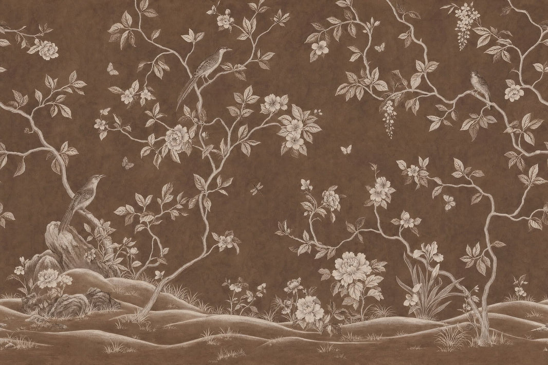 Chinoiserie Wallpaper Toile Sepia Removable Wall Decor pattern artwork