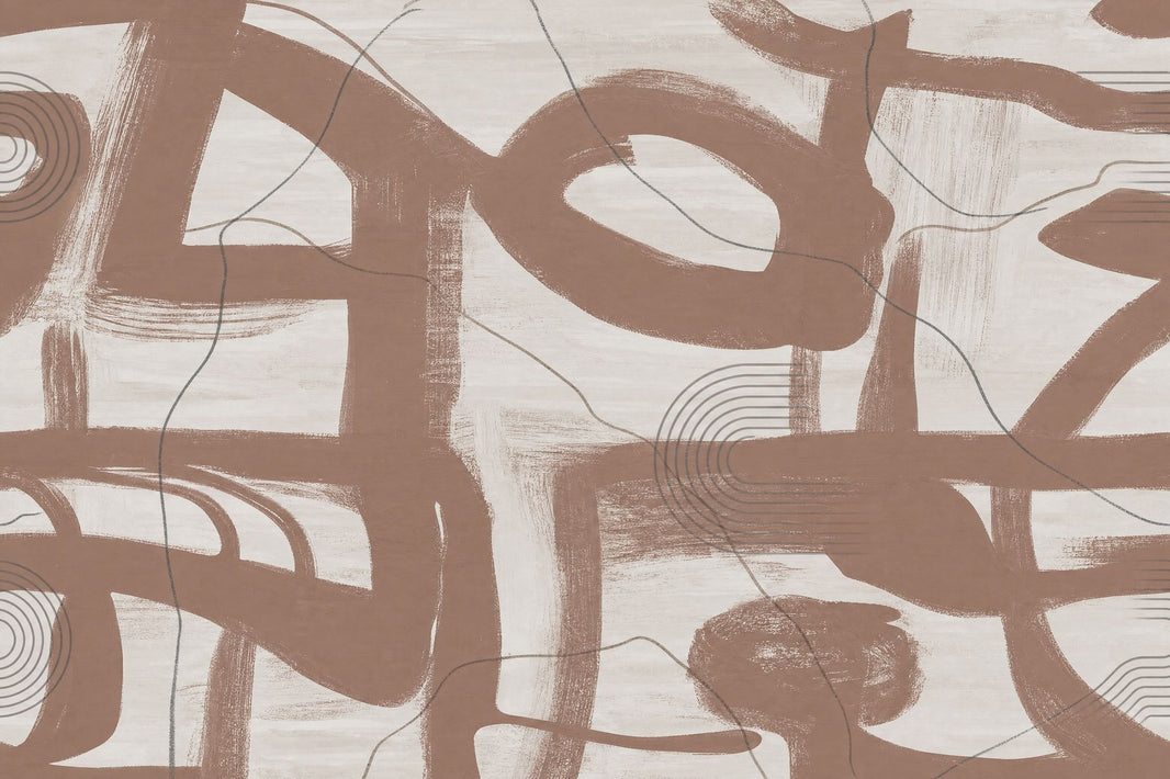 Brown Brushstrokes Wallpaper Cream Background Linework Wall Mural pattern artwork