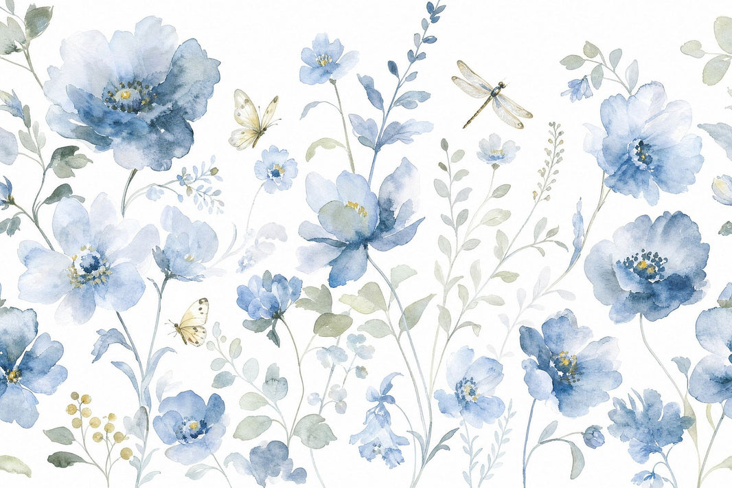 White Background Wallpaper Botanical Watercolor Removable Wall Decor pattern artwork