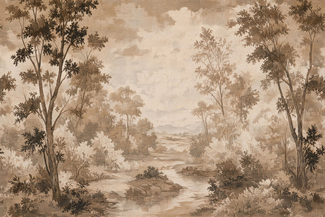 Sepia Landscape Wallpaper Woodland Removable Toile Wall Decor pattern artwork