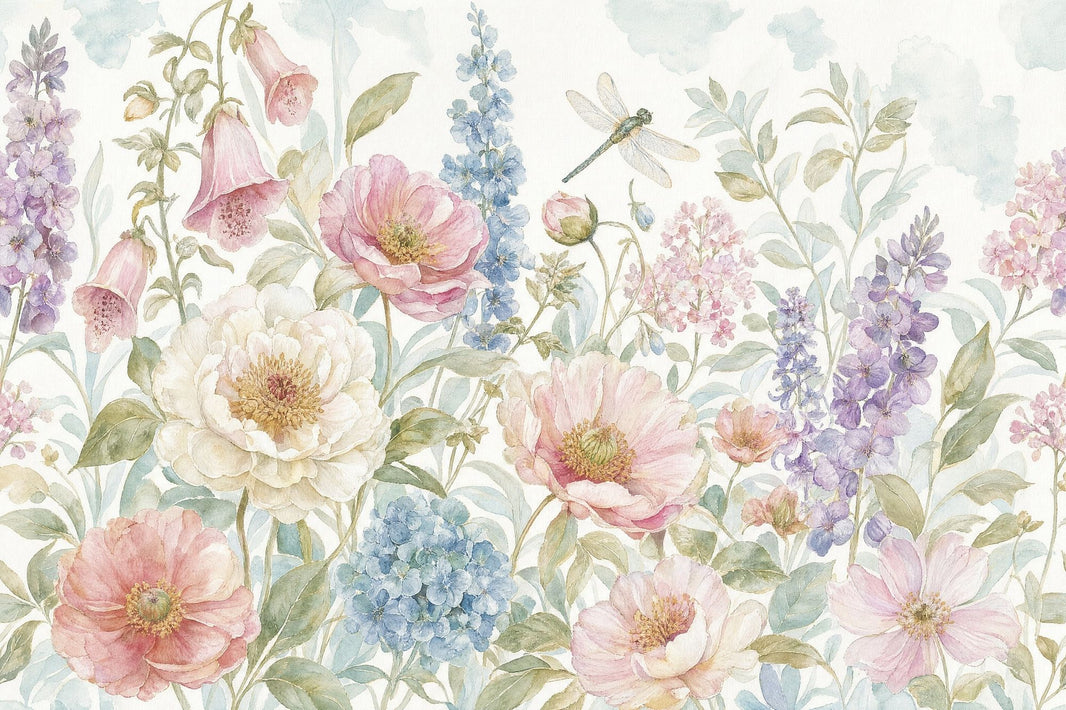 Watercolor Floral Wallpaper Botanical Garden Pastel Flowers Wall Mural pattern artwork