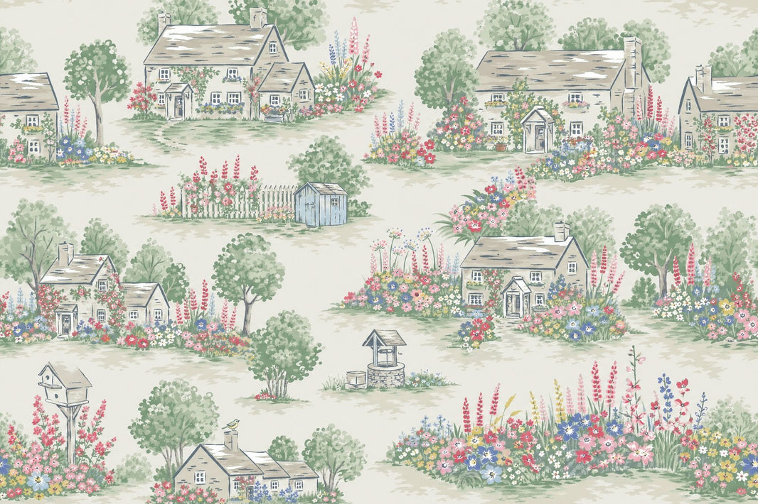 Cottage Garden Wallpaper Countryside Floral Landscape Removable Wall Decor pattern artwork