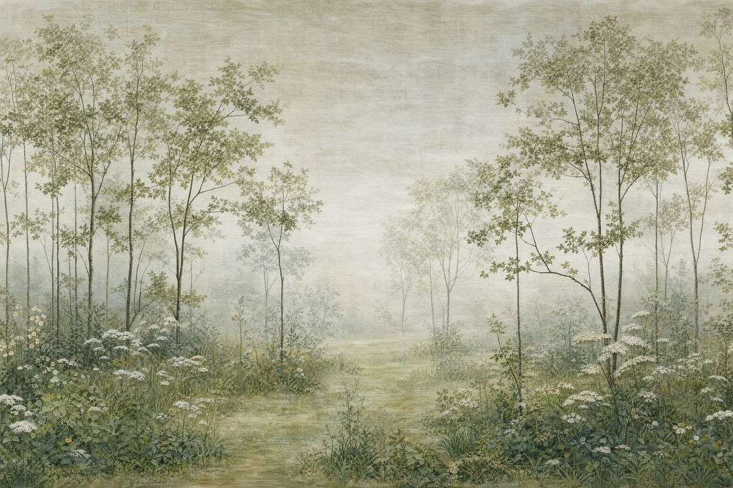Misty Wallpaper Woodland Removable Vintage Landscape Wall Decor pattern artwork