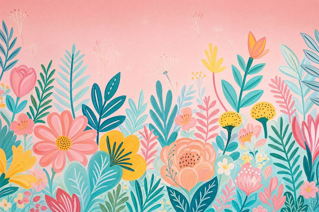 Floral Wallpaper Botanical Pink Wall Mural pattern artwork