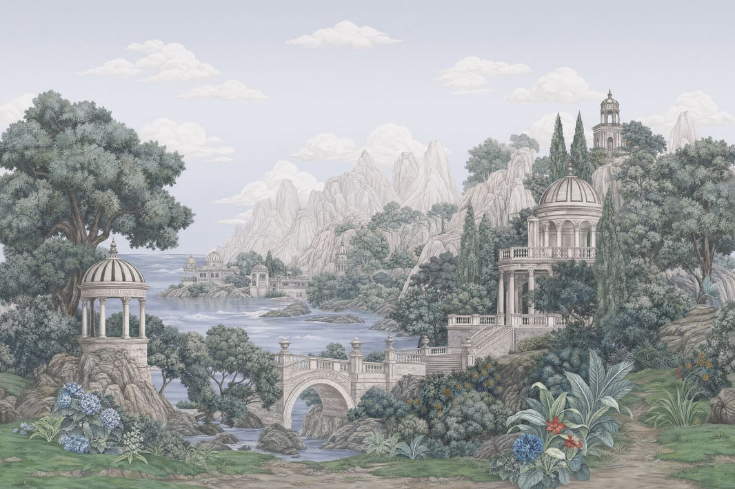 Mediterranean Landscape Wallpaper Italianate Garden Classical Architecture Removable Wall Decor pattern artwork