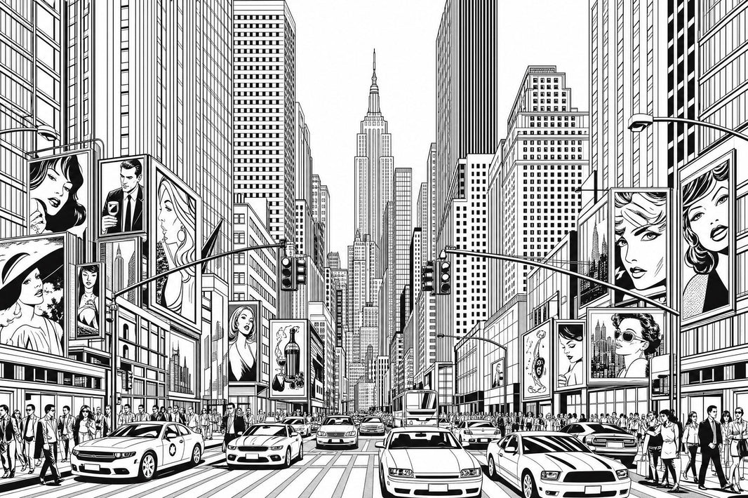 Times Square Wallpaper New York Cityscape Removable Black And White Wall Decor pattern artwork