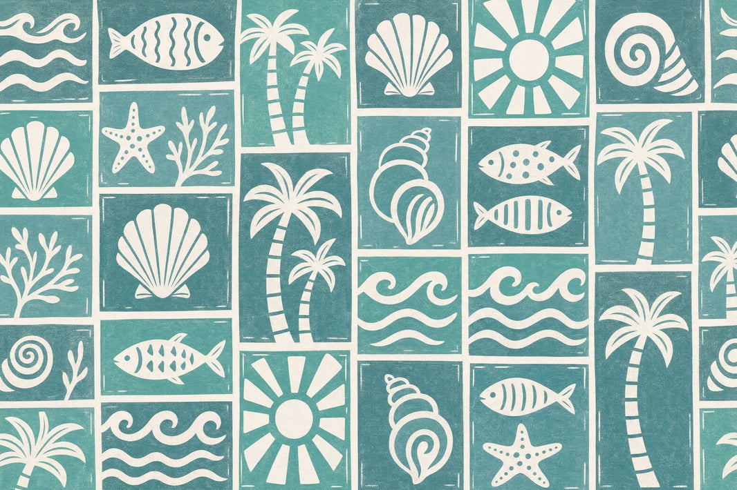 Teal Coastal Wallpaper Beach Seashells Removable Wall Decor pattern artwork