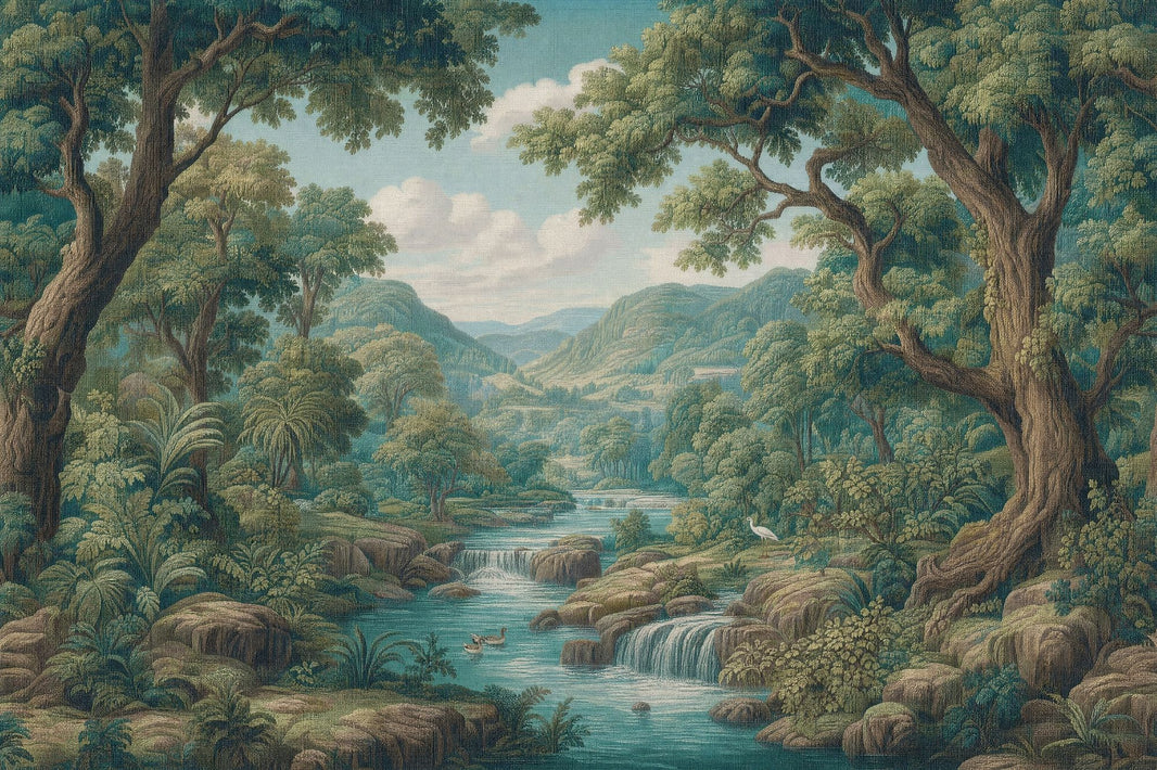 Scenic Landscape Wallpaper Forest River Removable Waterfall Wall Decor pattern artwork
