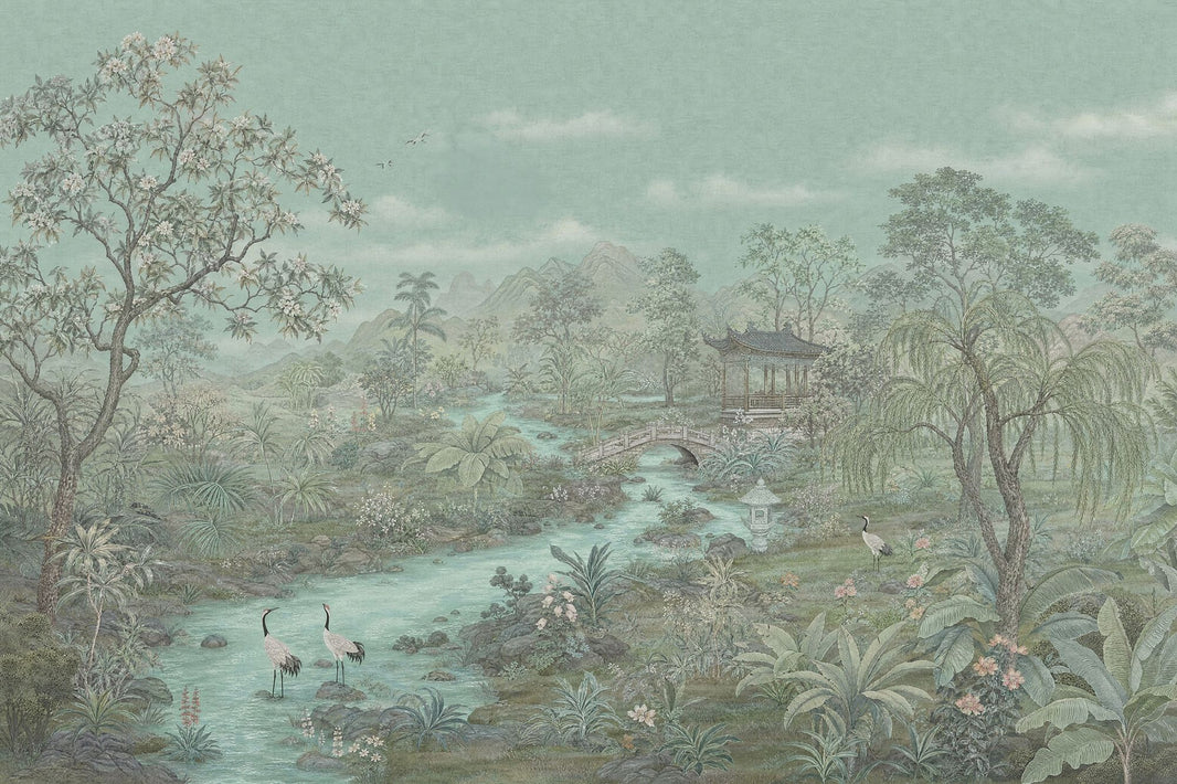 Chinoiserie Wallpaper East Asian Garden Landscape Mural Removable Wall Decor pattern artwork