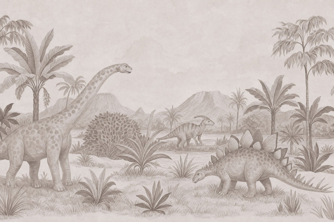 Vintage Tropical Wallpaper Prehistoric Jungle Removable Dinosaur Wall Decor pattern artwork