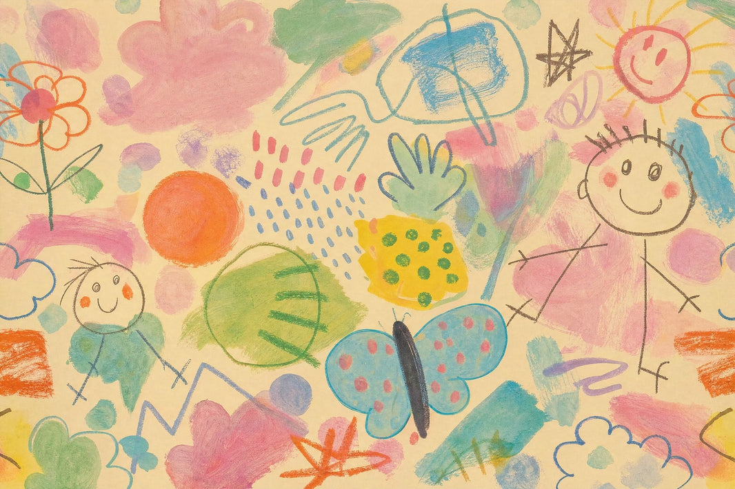Childrens Art Wallpaper Crayon Doodles Whimsical Wall Mural pattern artwork