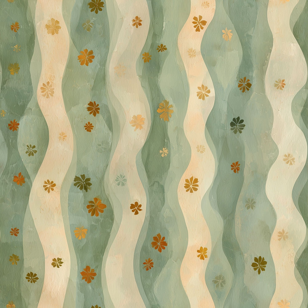 Abstract Wavy Stripes Wallpaper Sage Green Cream Decorative Mural pattern artwork