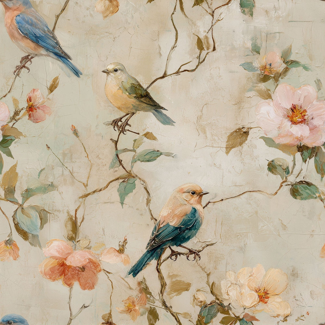 Birds Wallpaper Floral Removable Botanical Branches Wall Double Roll pattern artwork