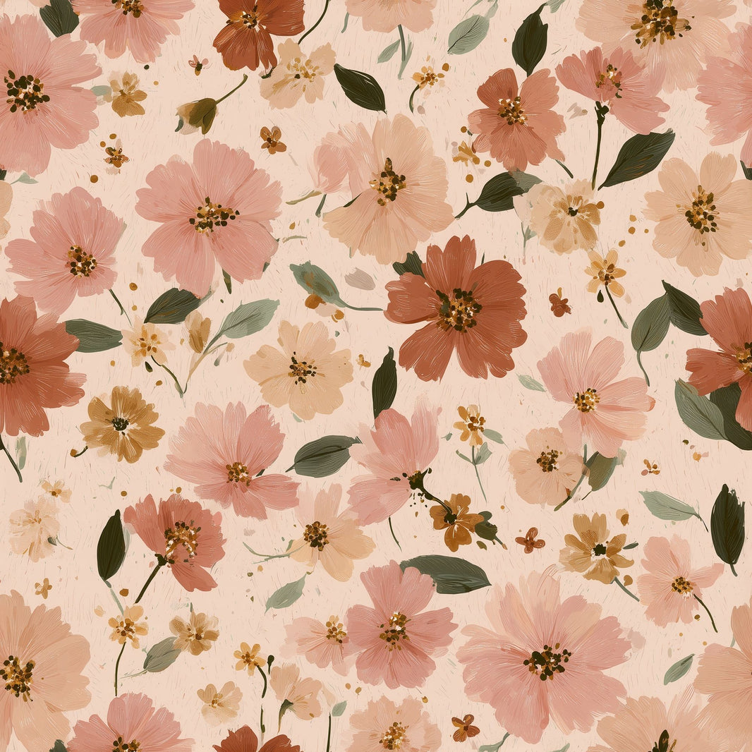 Wildflowers Wallpaper Floral Blush Pink Decorative Mural pattern artwork