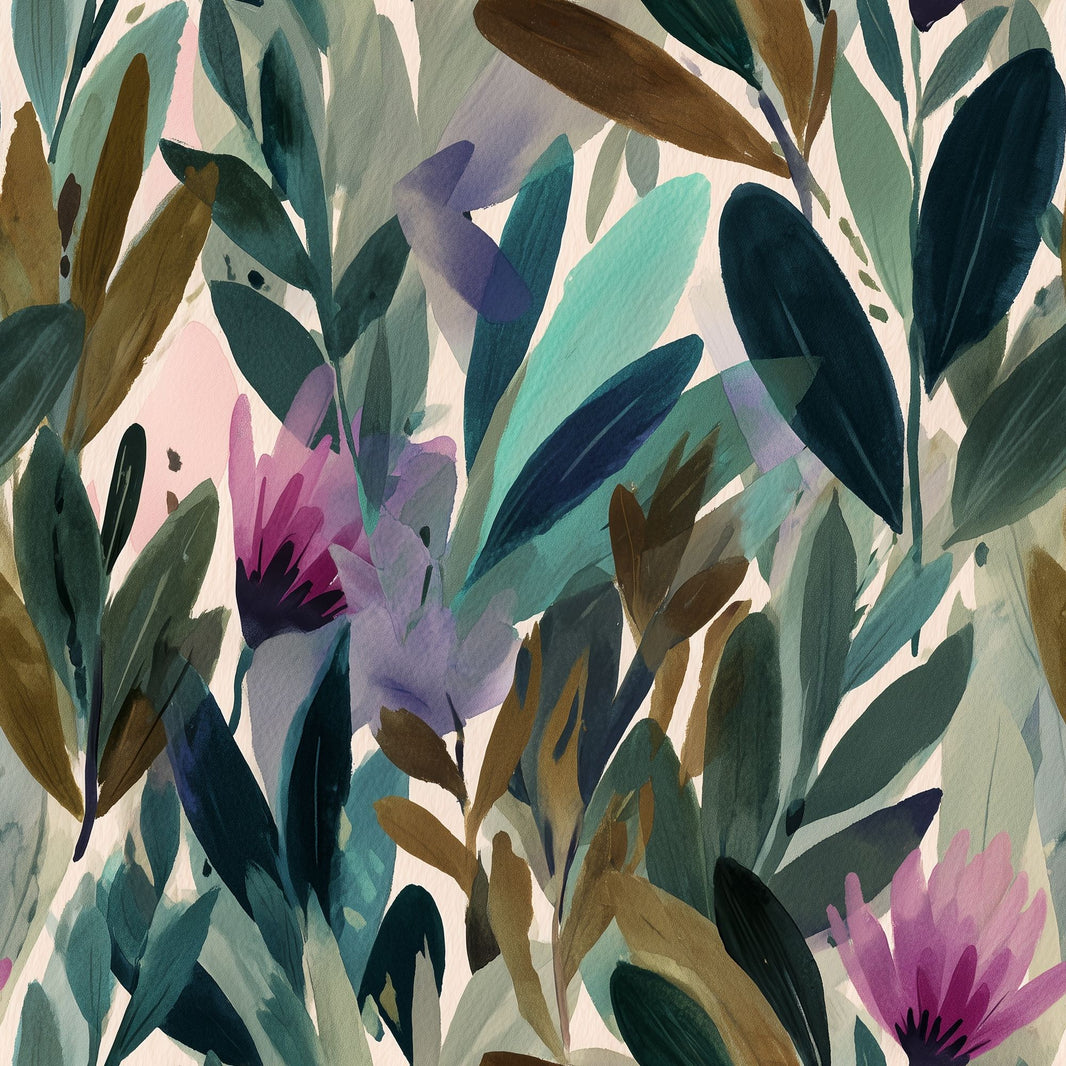 Abstract Botanical Wallpaper Watercolor Leaves Green Foliage Removable Wall Decor pattern artwork