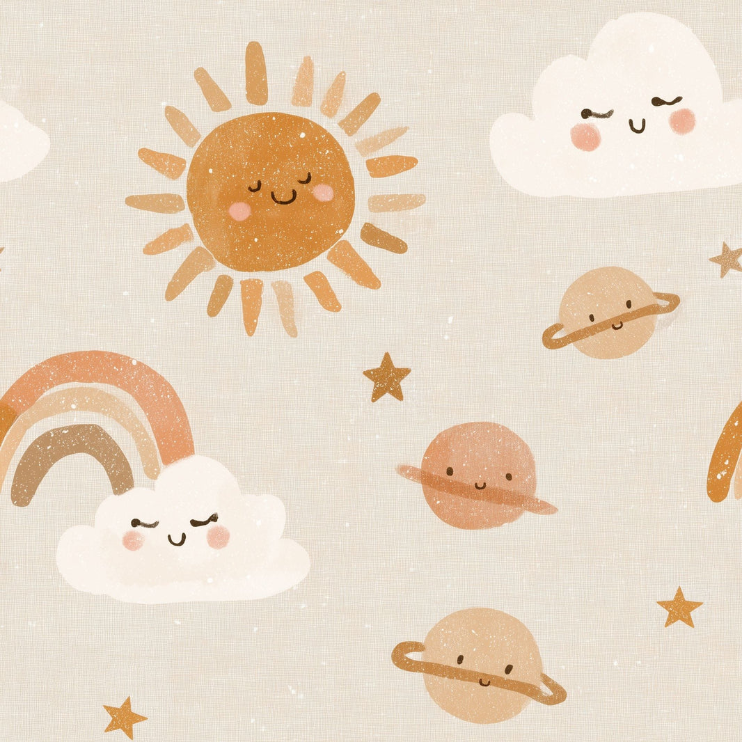 Cute Celestial Wallpaper Smiling Sun Nursery Wallpaper Removable Wall Decor pattern artwork