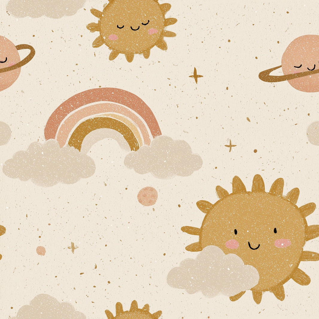 Celestial Wallpaper Cute Sun Faces Removable Rainbow Wall Double Roll pattern artwork