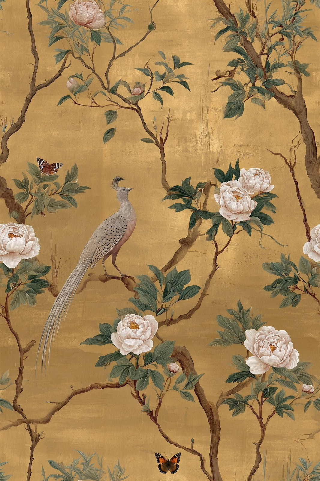 Chinoiserie Wallpaper Gold Background Vintage Look Removable Wall Decor pattern artwork