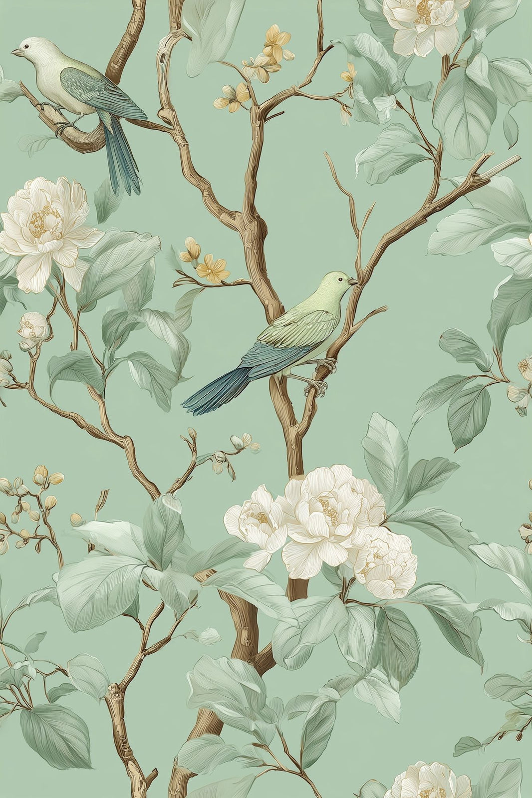 Botanical Wallpaper Birds Removable Vintage Illustration Wall Double Roll pattern artwork