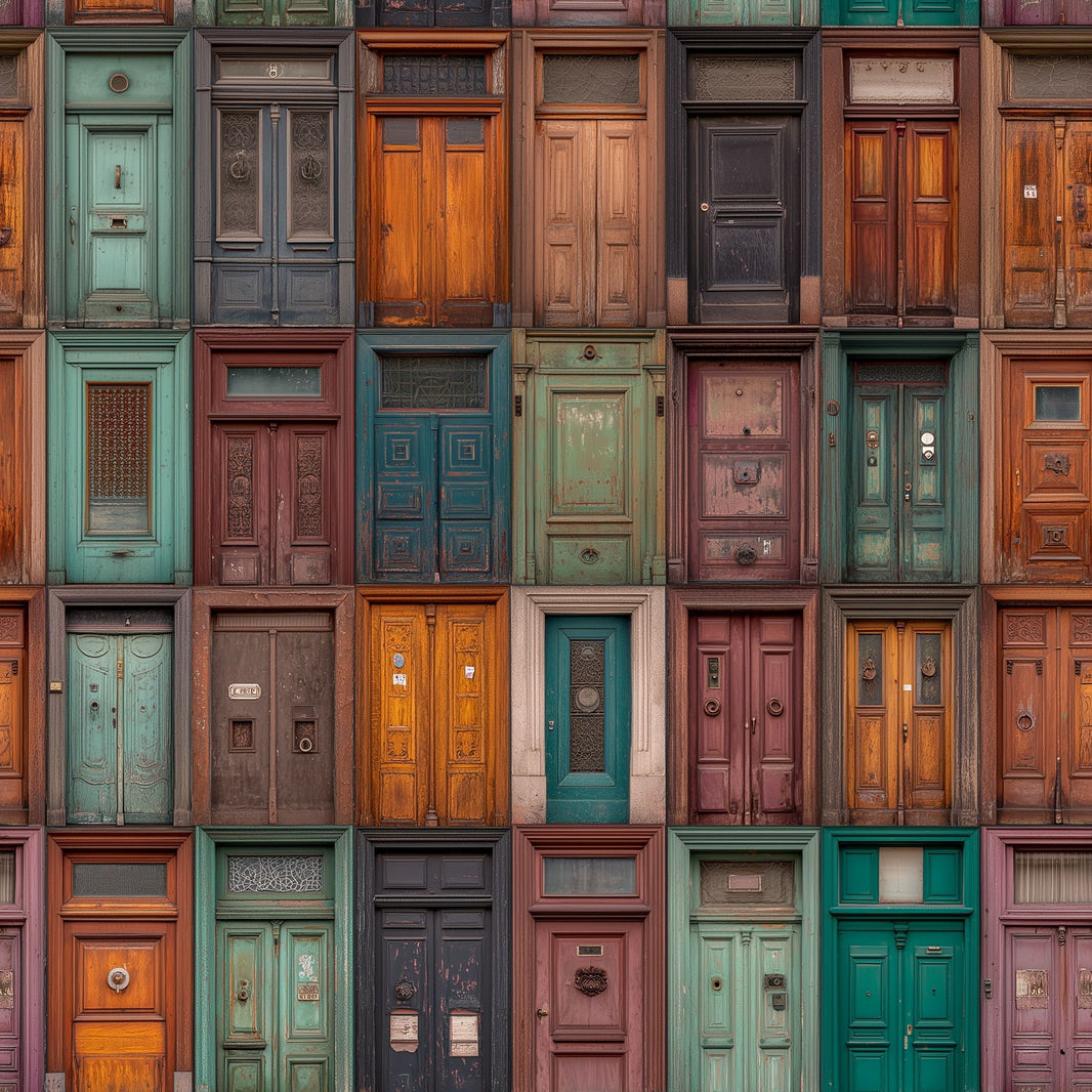 Vintage Doors Wallpaper Patchwork Collage Removable Weathered Wood Wall Double Roll pattern artwork