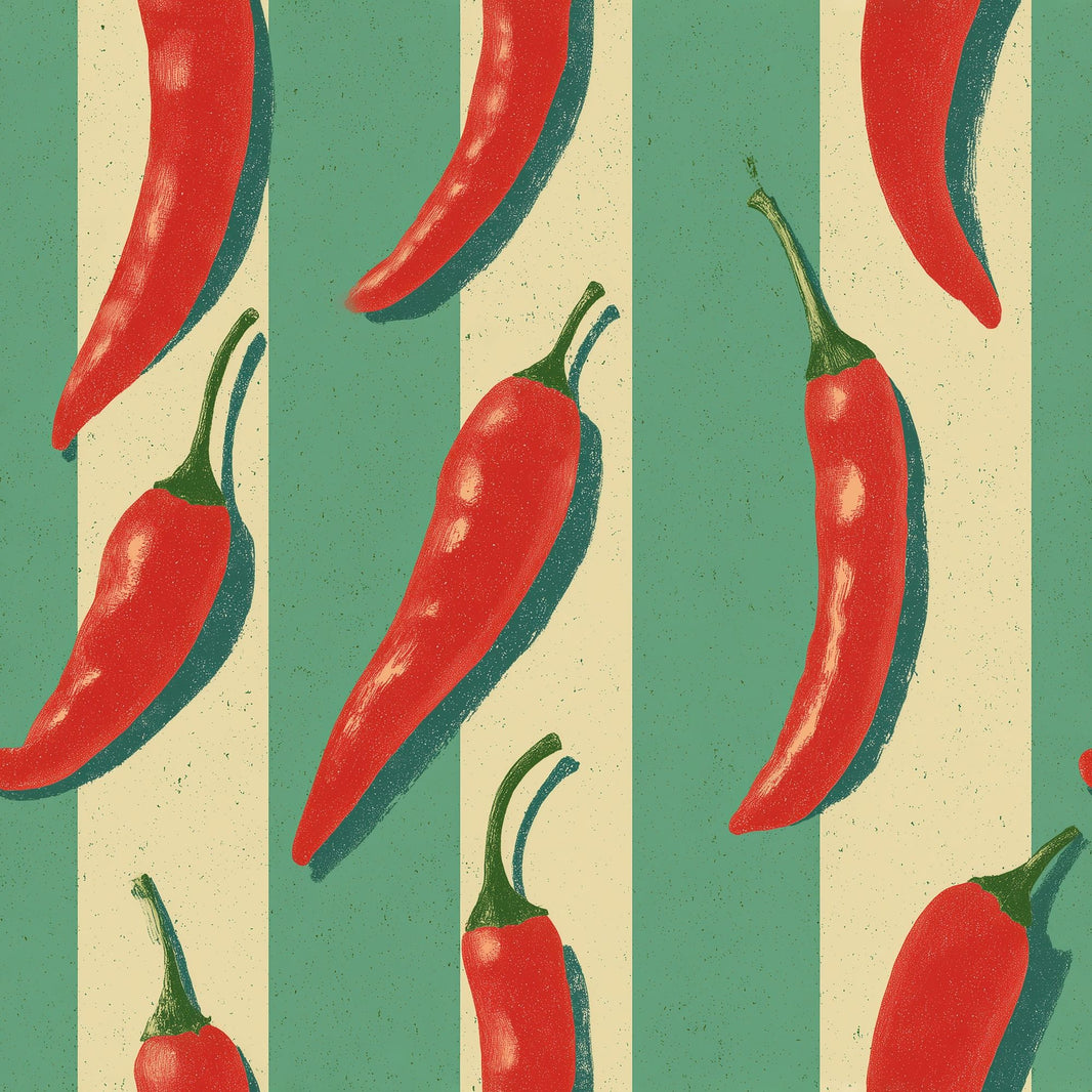 Chili Peppers Wallpaper Striped Background Retro Print Removable Wall Decor pattern artwork