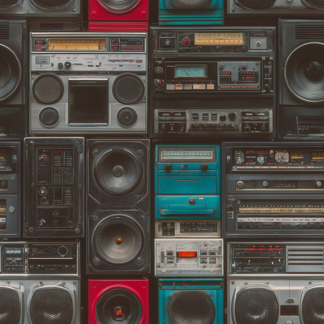 Vintage Boombox Wallpaper Dark Industrial Decorative Mural pattern artwork