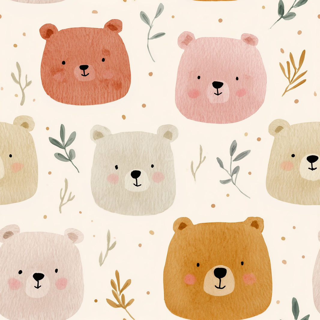 Watercolor Bears Wallpaper Nursery Wallpaper Cute Animal Faces Decorative Mural pattern artwork