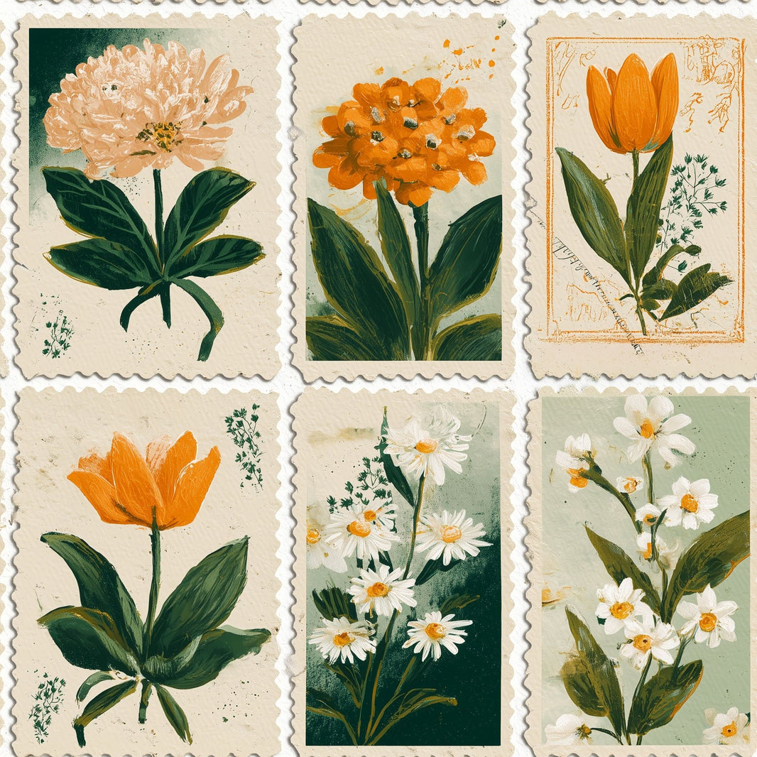 Paper Texture Wallpaper Botanical Collage Vintage Floral Removable Wall Decor pattern artwork