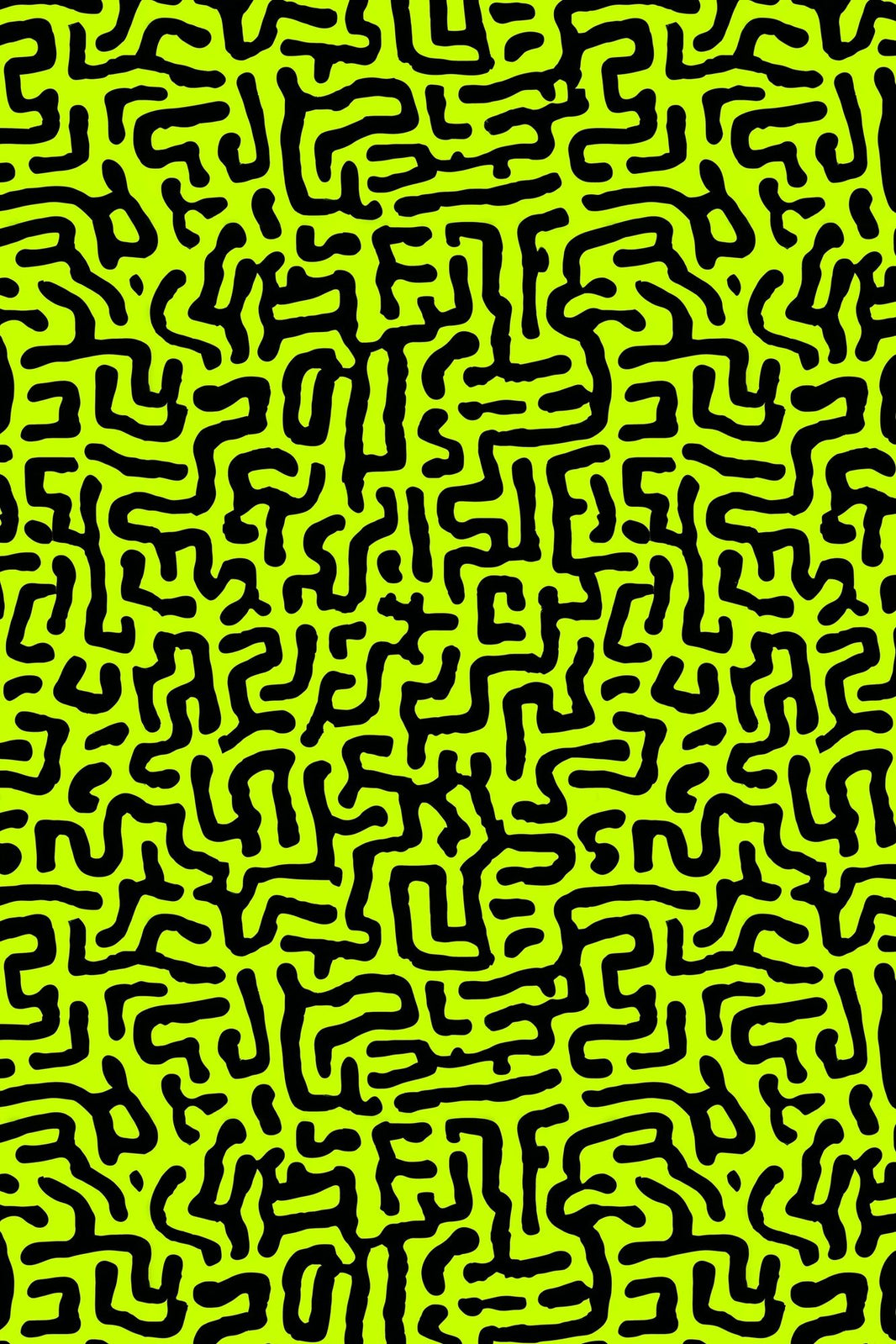 Labyrinth Wallpaper Neon Green Removable Black Squiggles Wall Double Roll pattern artwork