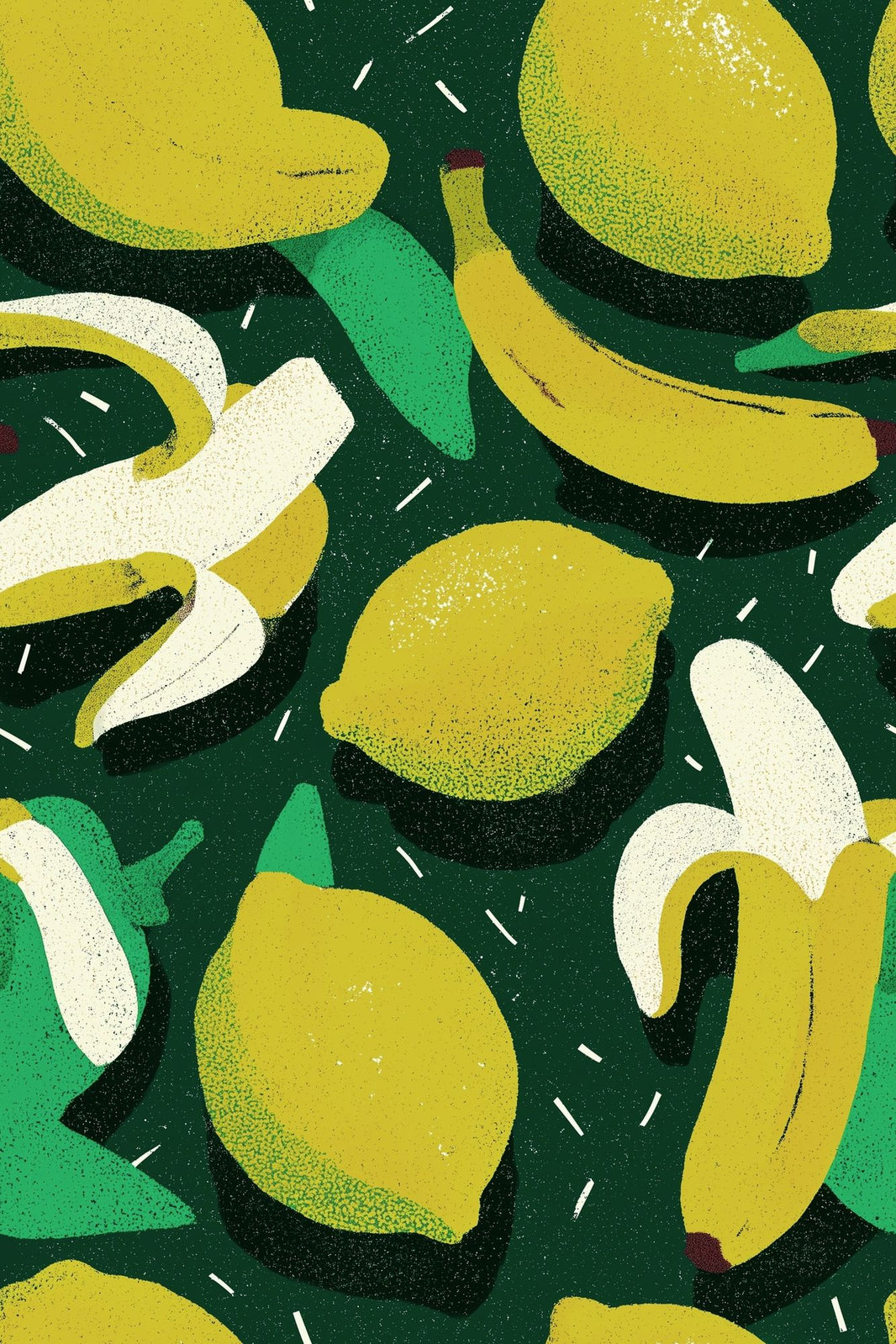 Abstract Fruit Wallpaper Dark Green Background Tropical Decorative Mural pattern artwork