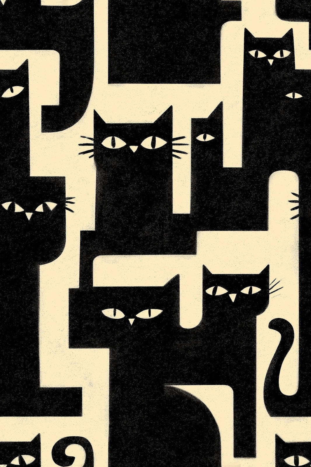 Black Cat Wallpaper Cat Faces Removable Graphic Illustration Wall Double Roll pattern artwork