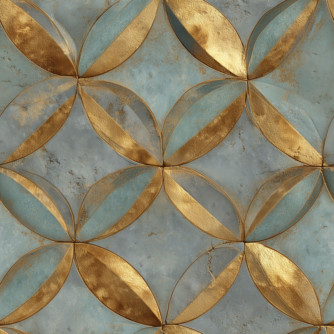 Metallic Gold Wallpaper Teal Blue Gray Removable Geometric Petals Wall Double Roll pattern artwork