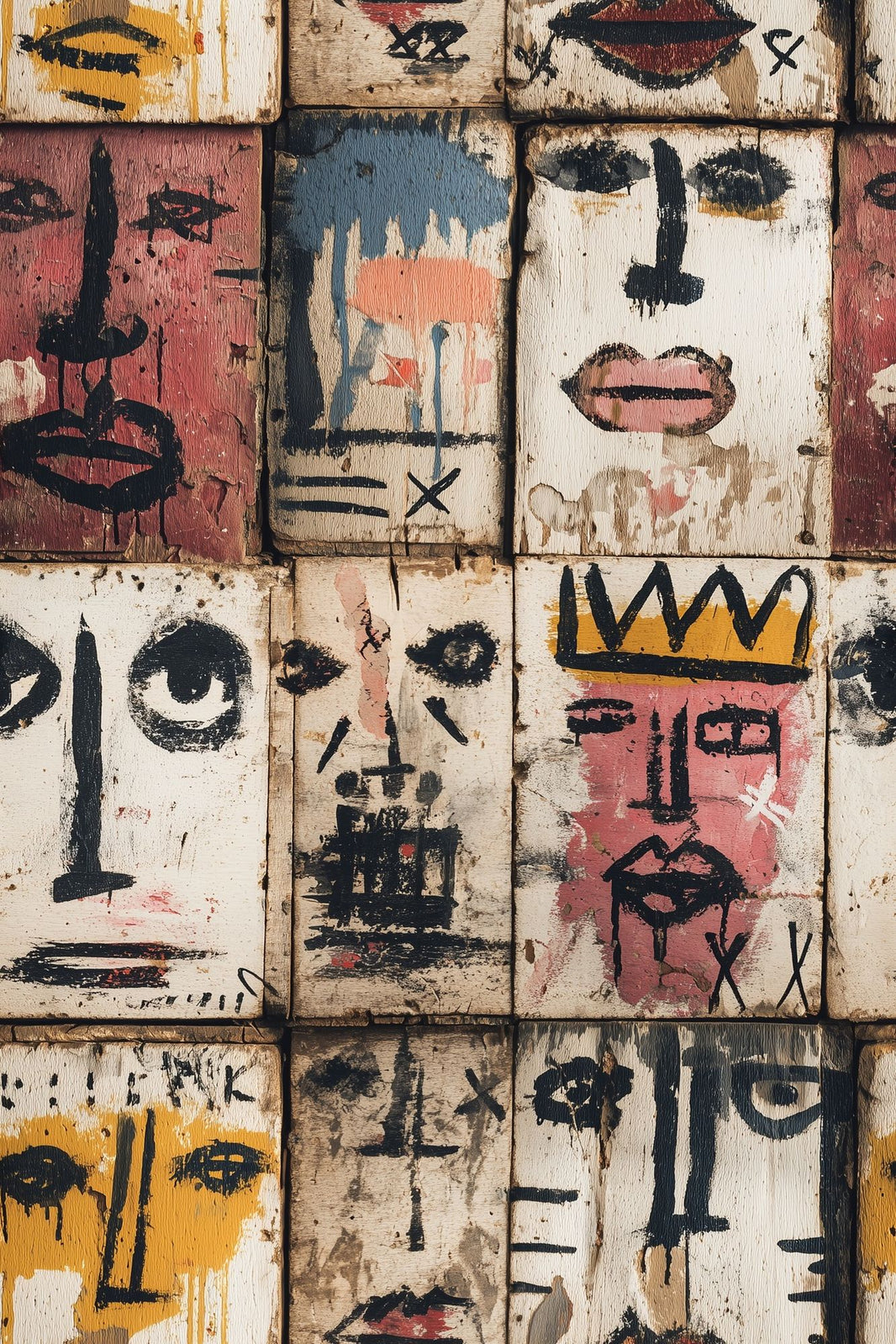Abstract Faces Wallpaper Graffiti Mural Painted Wood Panels Decorative Mural pattern artwork