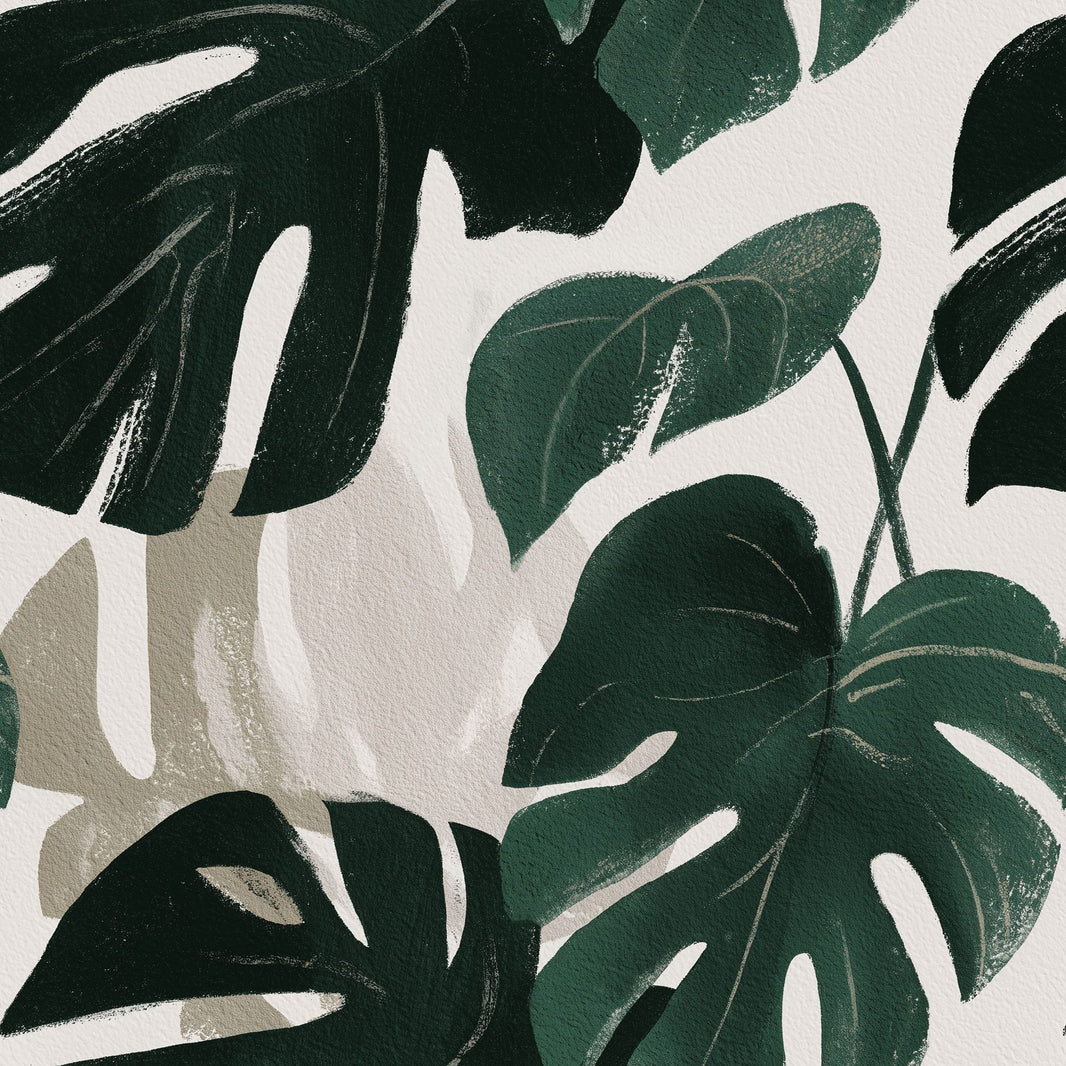 Bright Background Wallpaper Tropical Leaves Removable Botanical Wall Double Roll pattern artwork