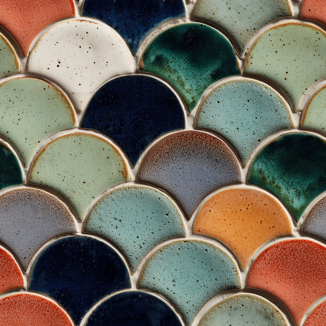 Geometric Scallop Wallpaper Fish Scale Tiles Removable Glazed Ceramic Wall Double Roll pattern artwork