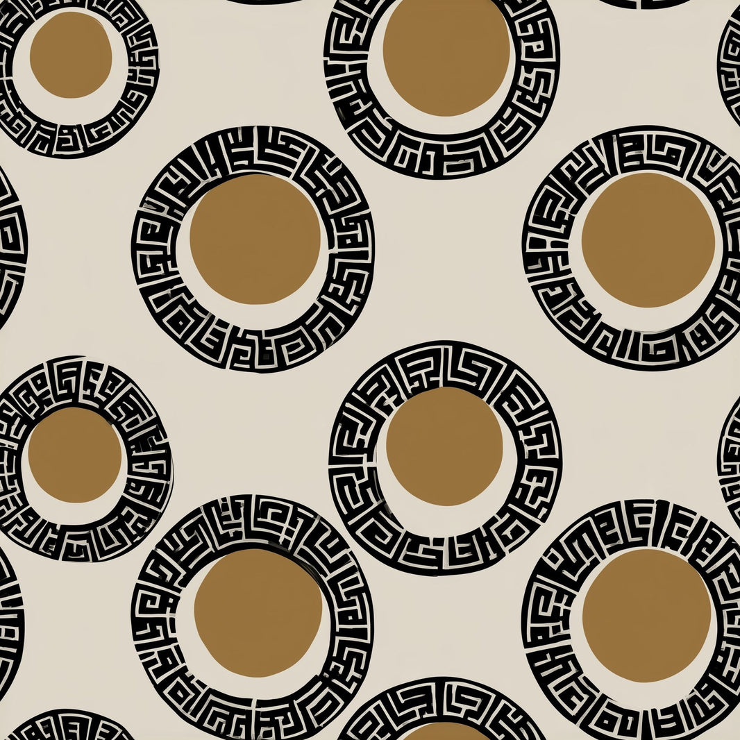 Greek Key Wallpaper Geometric Circles Black And Tan Decorative Mural pattern artwork