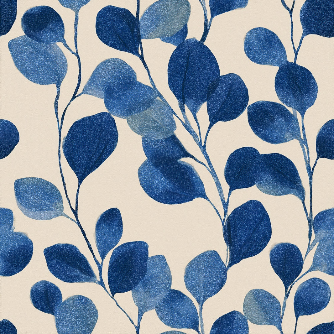 Blue Botanical Wallpaper Leafy Branches Modern Floral Removable Wall Decor pattern artwork