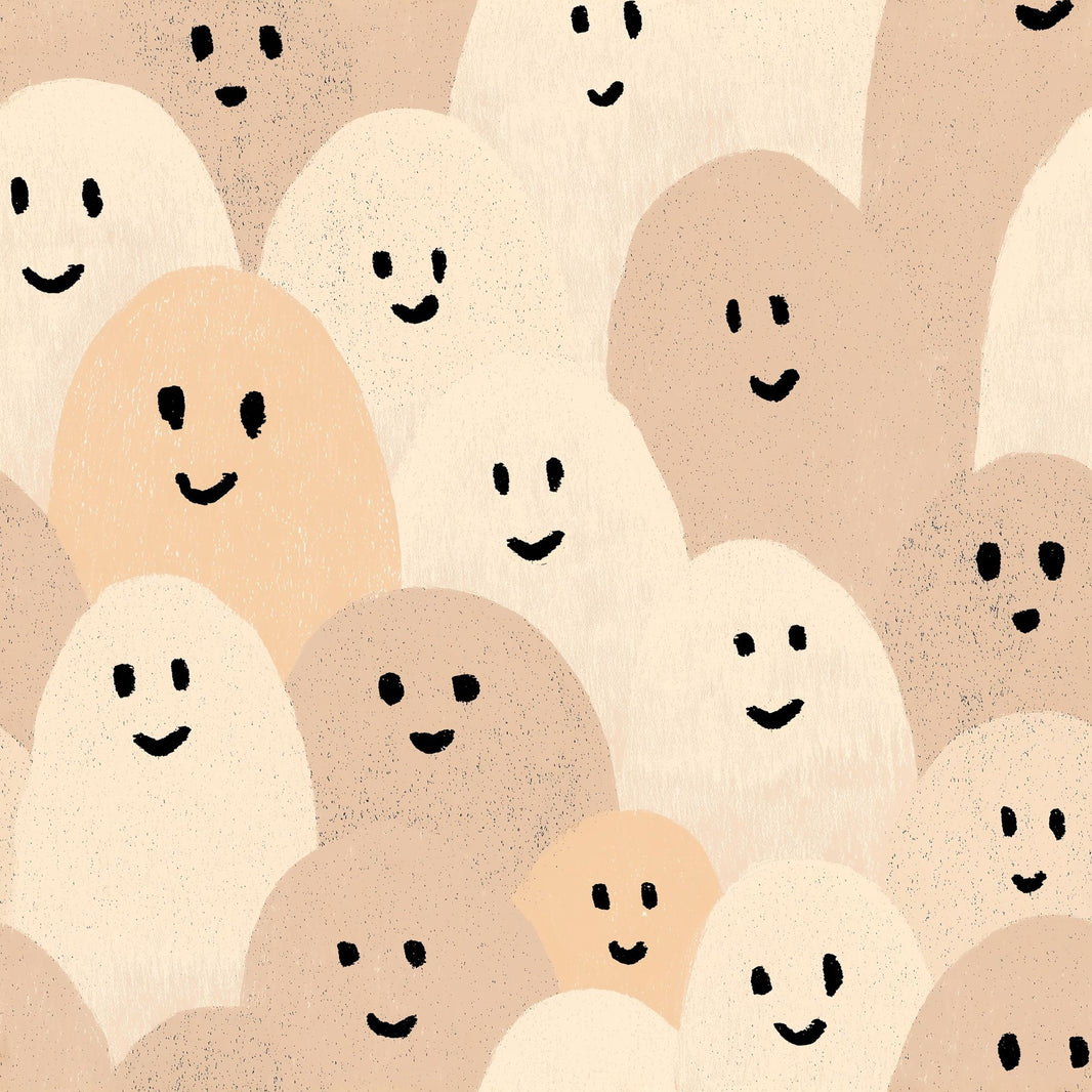Abstract Faces Wallpaper Smiling Characters Removable Minimalist Doodle Wall Double Roll pattern artwork