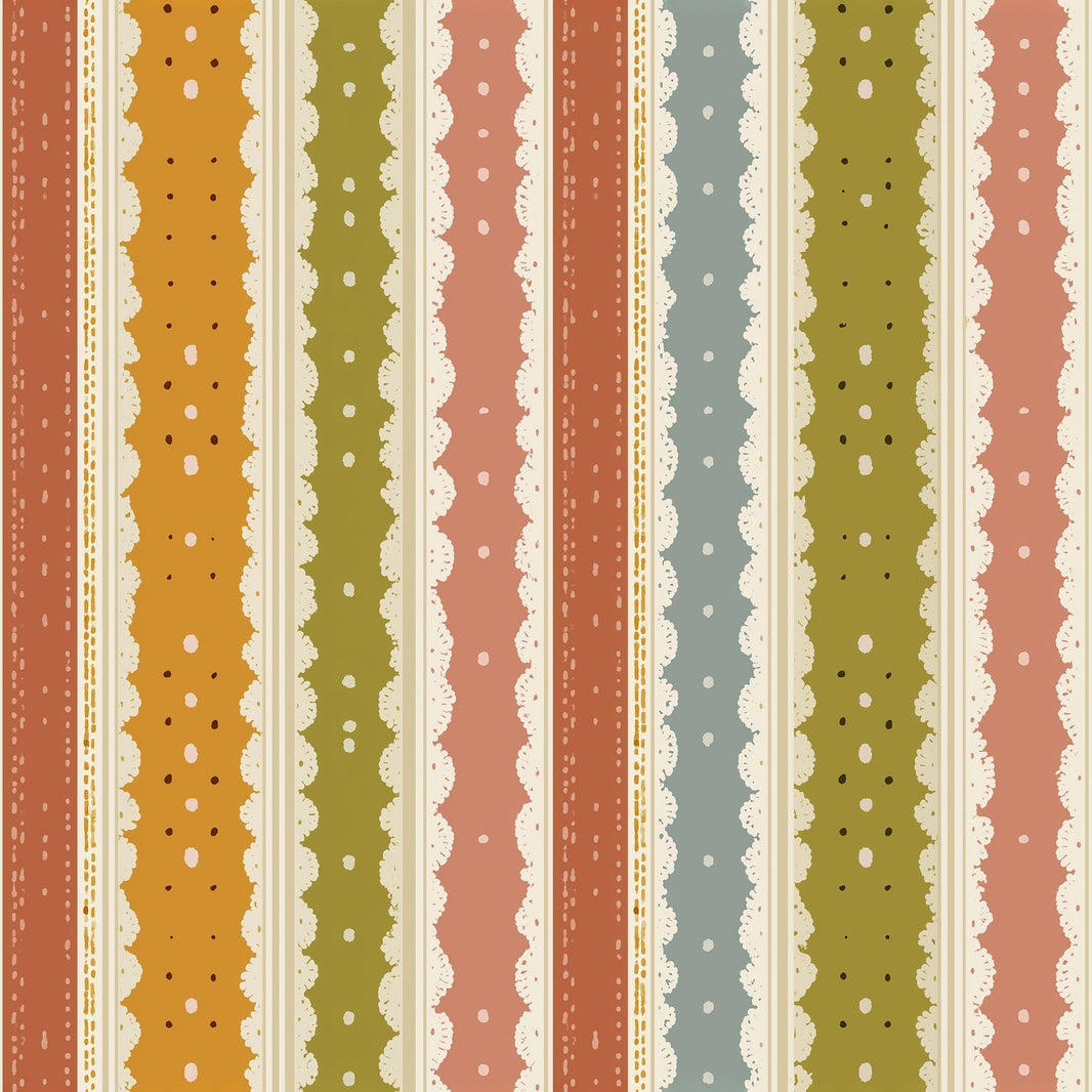 Vertical Stripes Wallpaper Polka Dots Scalloped Lace Border Removable Wall Decor pattern artwork